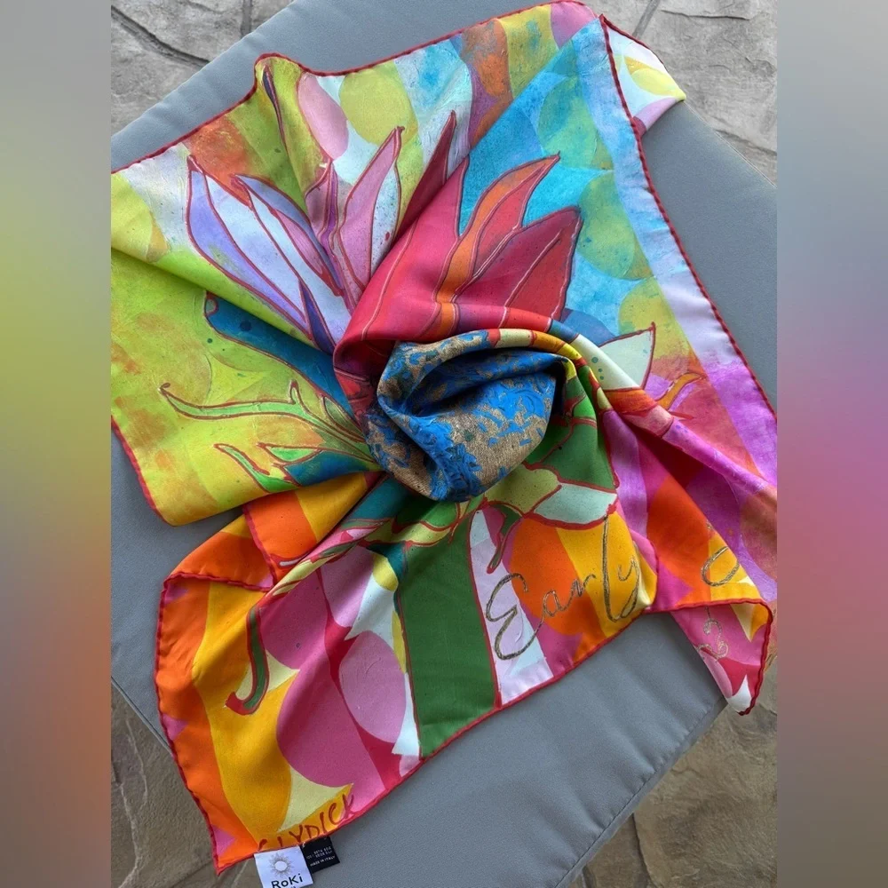 Roki Design Silk Scarf “Early Detection Saves Lives” Italian Silk Twill 35”